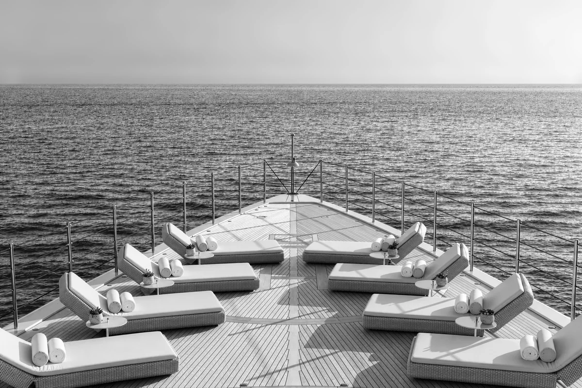Towels laid on a yacht's foredeck at sea